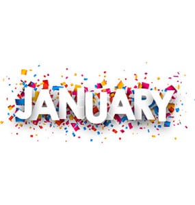 January sign with colour confetti. Vector paper illustration.